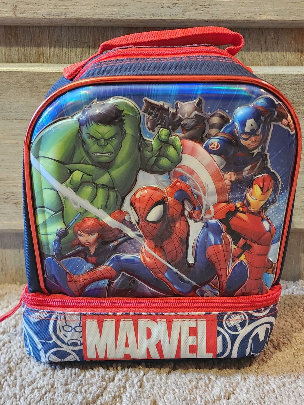 Marvel 3D Avengers Superheroes Insulated Lunch Box, Minor Flaws Shown On Inside
